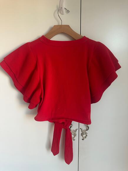 Womens Red Tops Size Small Ruffled Sleeves Cropped Front Tie Dolan Anthropologie - Picture 5 of 10
